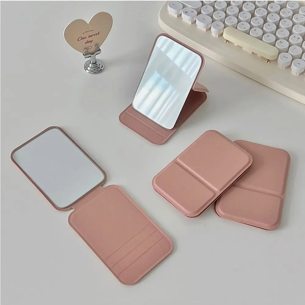 Pu Leather INS Desktop Stand Mirror Solid Color Folding Fold Makeup Mirror Compact Cosmetic Mirror Easy To Carry