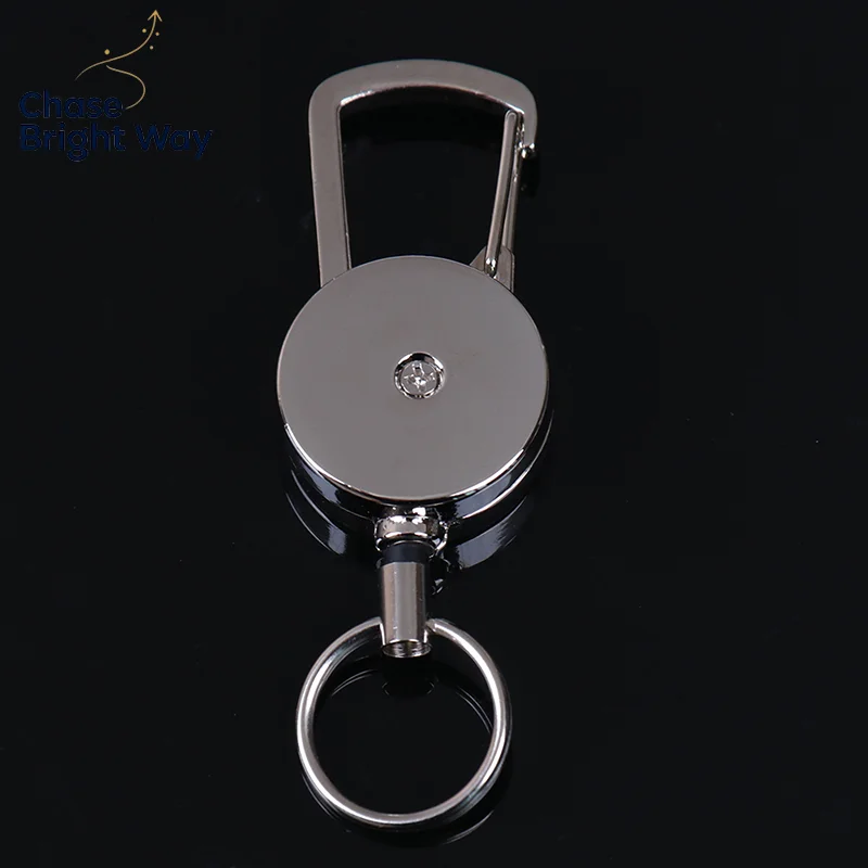 1pc Retractable Pull Key Ring Chain Clip Carabiner Holder Recoil Extends To 50cm