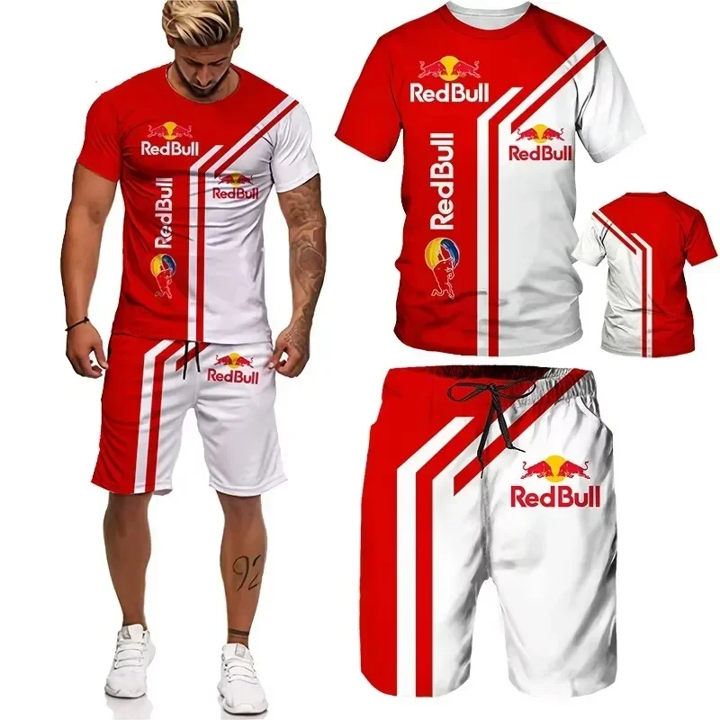 

2025 New Red Bull Racing Team Short-sleeved T-shirt Shorts Set 3D Printing Extreme Sportswear Outdoor Racing Summer Training Set