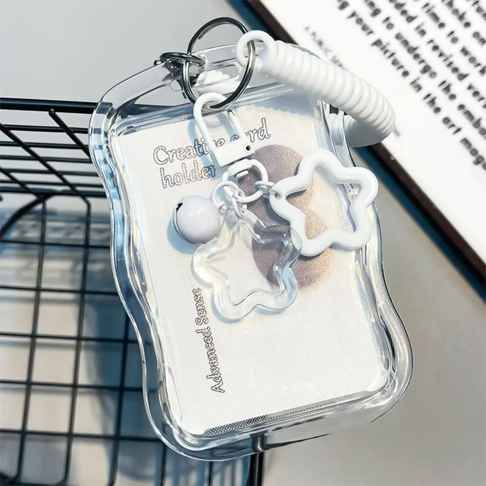 Soft Silicone Kpop Photocard Holder Spring Rope Sliding Cover Transparent Card Holder With Star Keychain