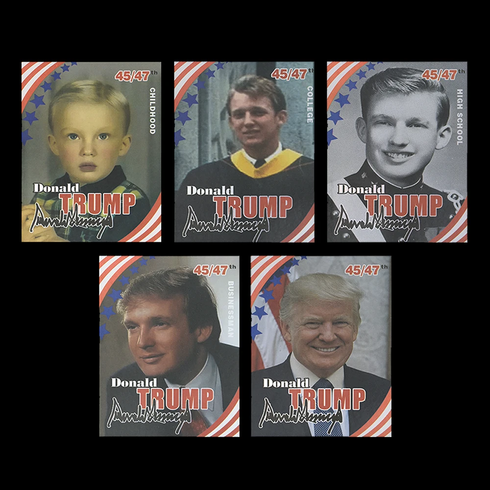 

5Pcs Set Donald Trump Trading Card Rating Card The 47th US President A Journey Through Life Collectible Fan Gifts