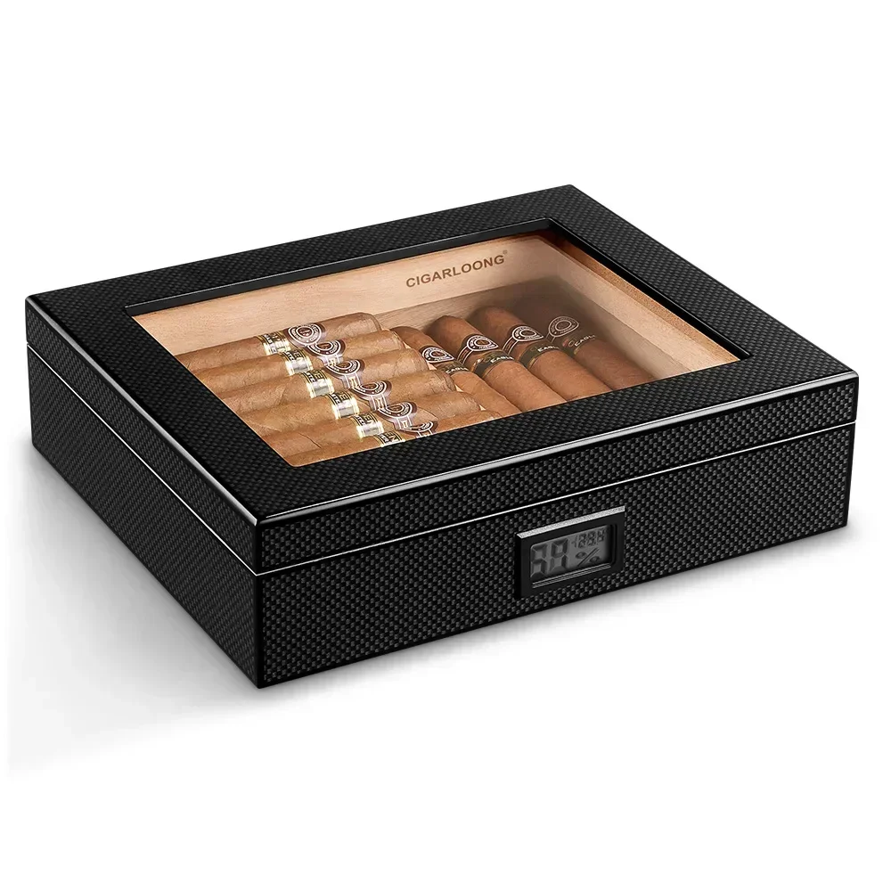 Spanish Cedar Wood Cigar Humidor With Hygrometer Humidifier High Transparent Skylight Cigar Humidor Portable Travel Cigar Case