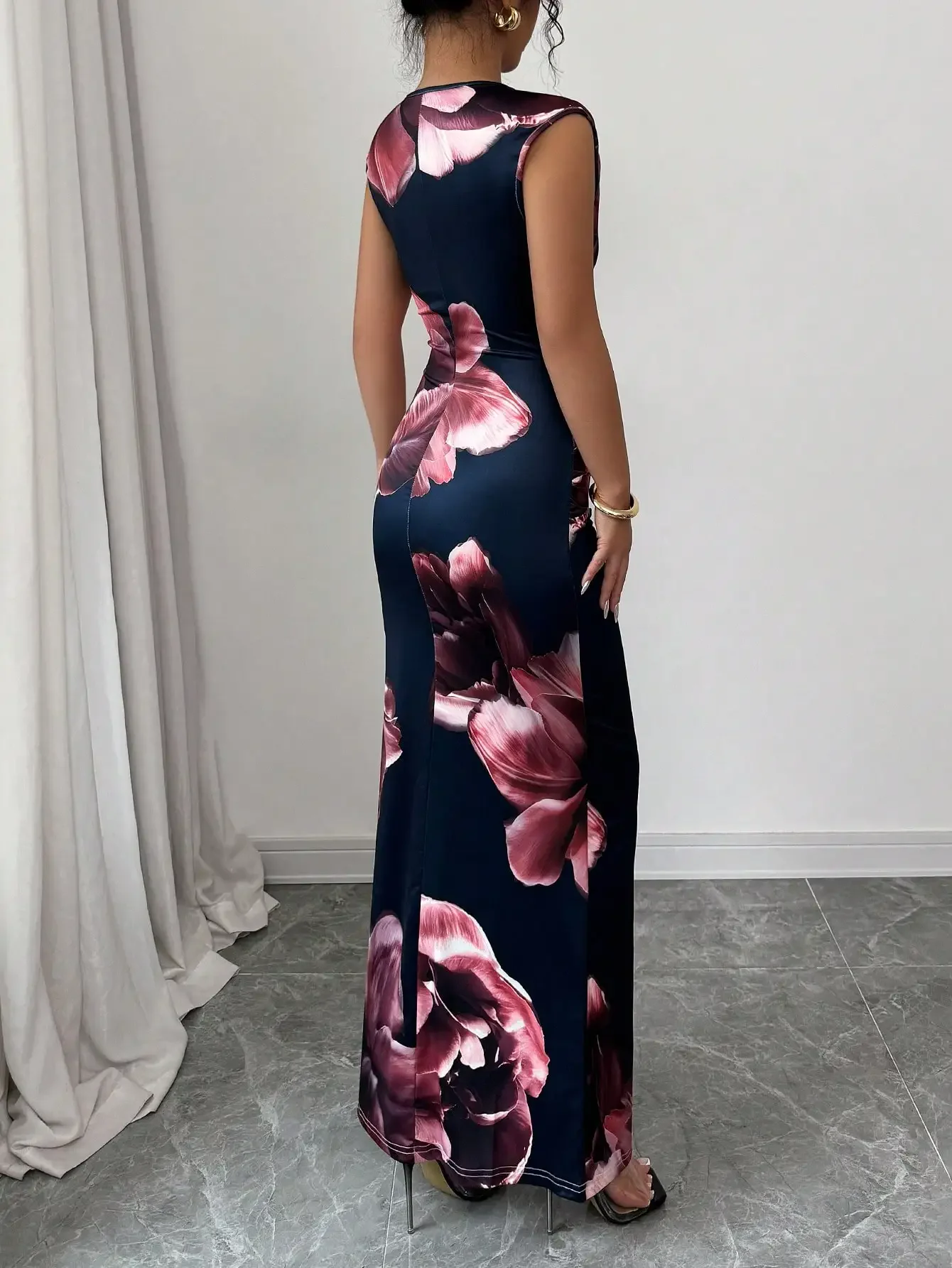Pop Slim Fit Dress, Sleeveless One-step Dress, Hip Hugging Long Dress For Women