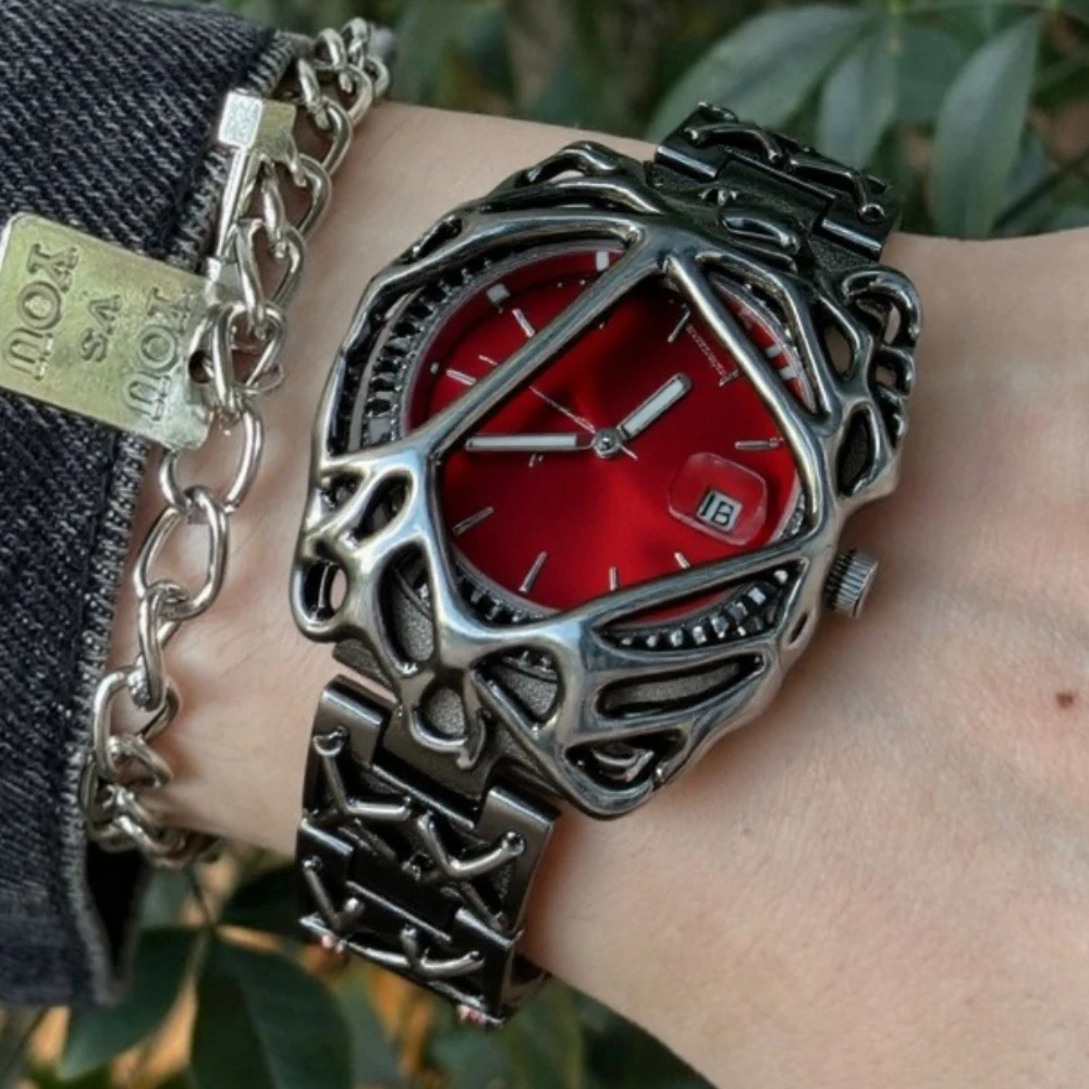 

Модные Y2K антикварные алебастровые кварцевые часы мужские ретро черный ремешок красный средневековый старый уникальные креативные мужские часы светящиеся часы AAA
