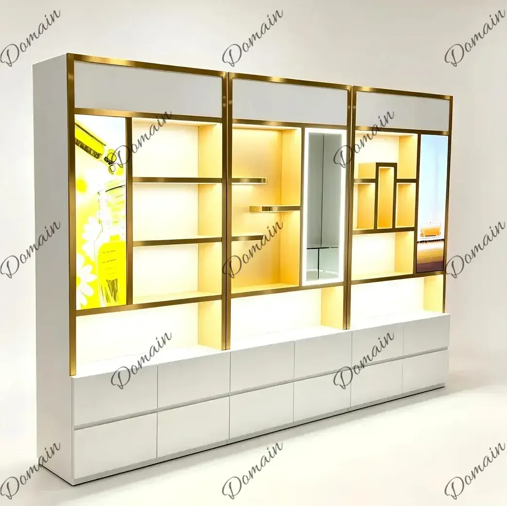 ZL DI Macron Modern Stainless Steel Beauty Display Cabinet For SPA & Salon, Professional Retail Shelving Unit ,Fully Assembled U