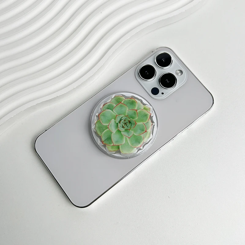 

Safety ring expansion bracket cute succulent acrylic phone stand socket grip holder compatible with Magsafe iPhone Mac Samsung