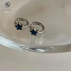 Sweet Cool Harajuku Blue Rhinestone Star Pentagram Hoop Earrings Exquisite Hot Girls Star Ear Rings for Women Korean Jewelry
