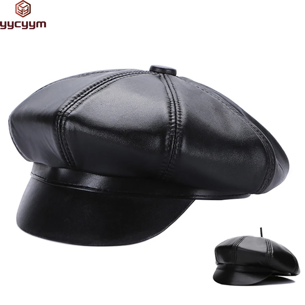 

2025 Fashion Real Leather Berets Man Women Casual Duckbill Hats Vintage Italian Luxury Genuine Leather Winter Outdoor Warm Caps