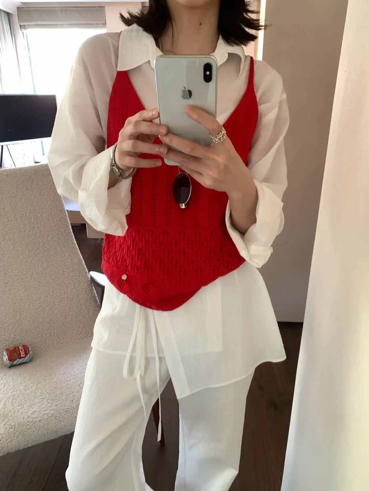 

Женский вязаный топ Lilian Moon в корейском стиле с V-образным вырезом, ажурными элементами и бретелями, для многослойных образов, деловой повседневный стиль, с длинным рукавом