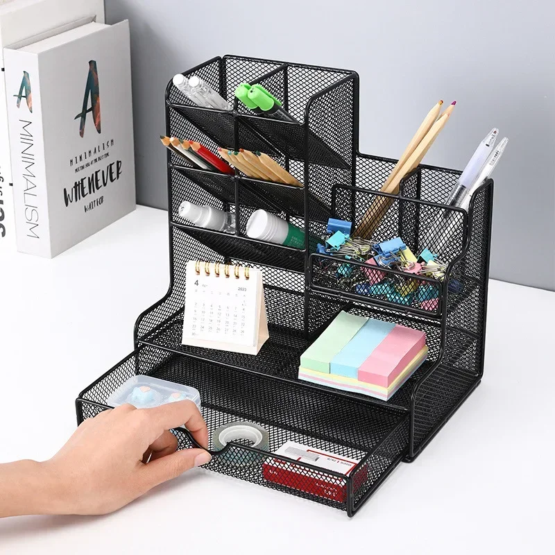 Office Desktop Storage Rack Pen Holder Watercolor Pen Grid Storage Children Students Drawing Brushes Stationery Shelf