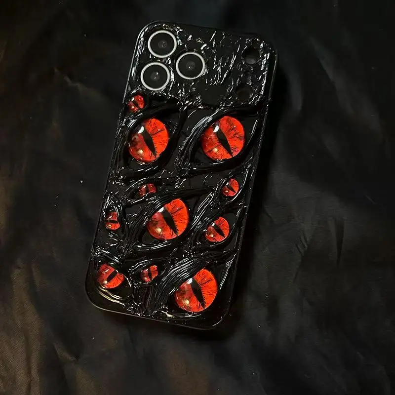 Luxury Cool 3D Anime Red Eyes Stereoscopic Phone Case For iPhone 17 Air 16 15 14 13 12 11 Pro Max Shockproof hard Cover