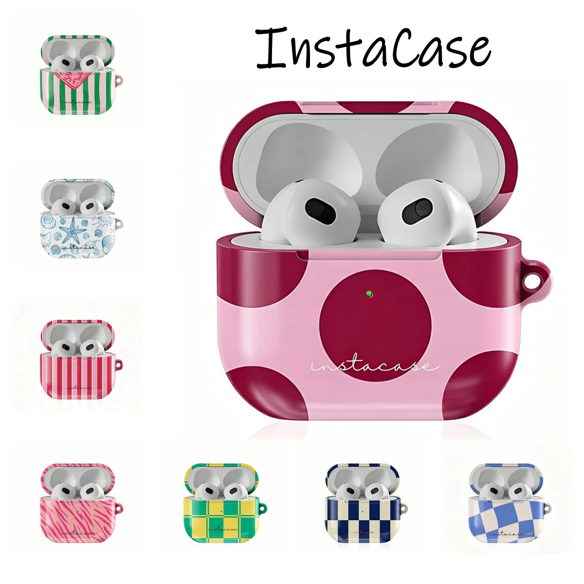 Funda Protectora InstaCase de Terciopelo Rosa, Resistente a Impactos, Brillante, de PC Rígido HD para Auriculares AirPods 1, 2, 3, Pro, Pro2 con Gancho Metálico