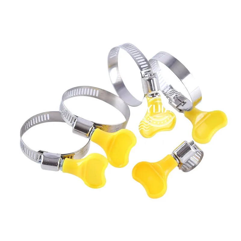 1-5PCS Adjustable Yellow Plastic Handle Hand Twist Hose Clamps Worm Driving 8-32mm Stainless steel Butterfly Pipe Clips for Tube