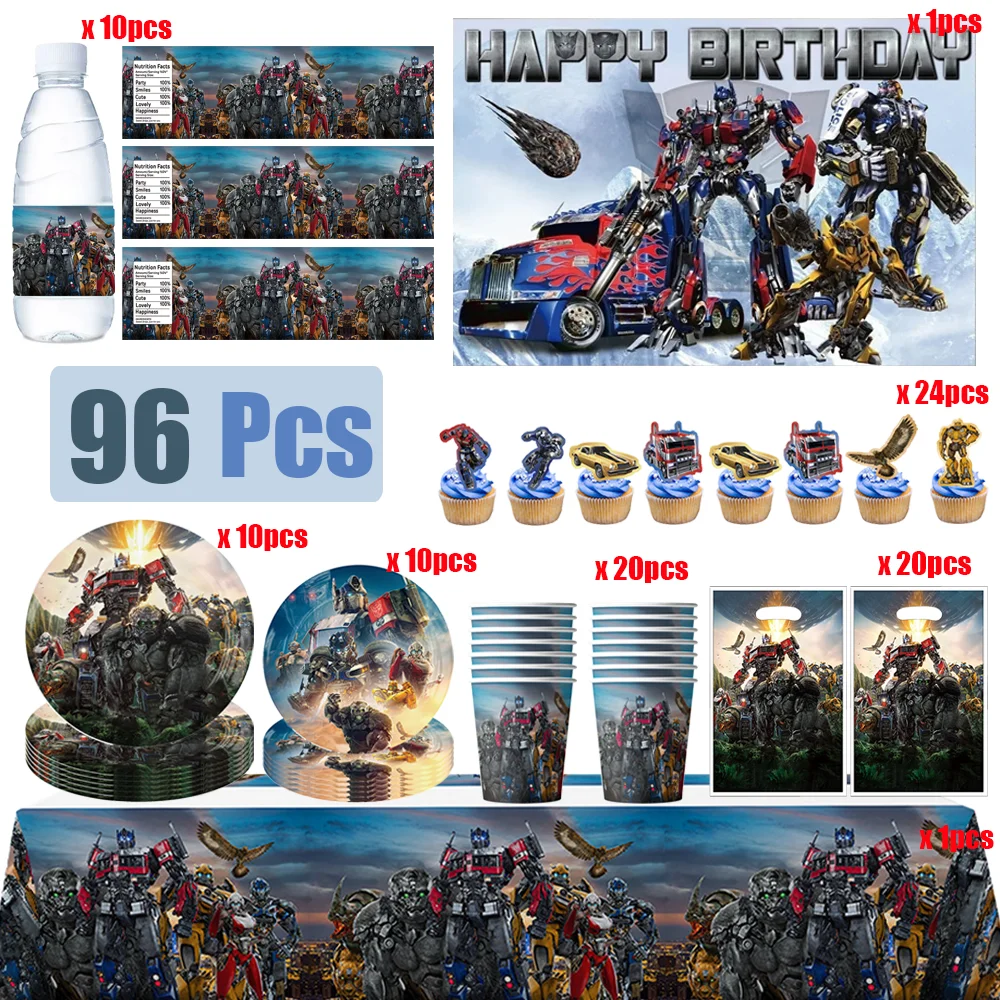 Decoraciones de Cumpleaños de Robots Transformables, Vajilla Desechable para Bebés, Globos para Fiestas, Mantel, Vasos, Pancarta, Juguetes para Baby Shower