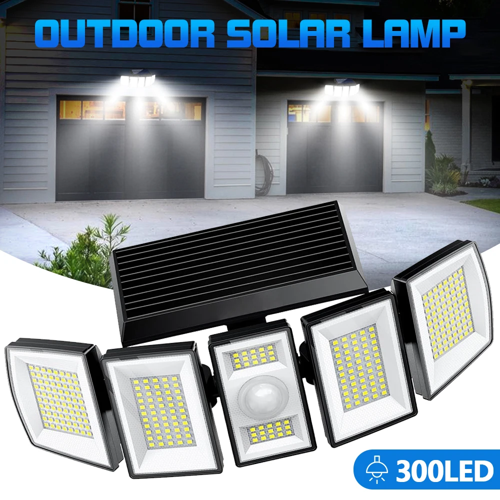 Solar Powered 300 LED Flood Light, Outdoor Motion Sensor Solar Wall Lamp, Waterproof Security Light for Garden Yard Garage