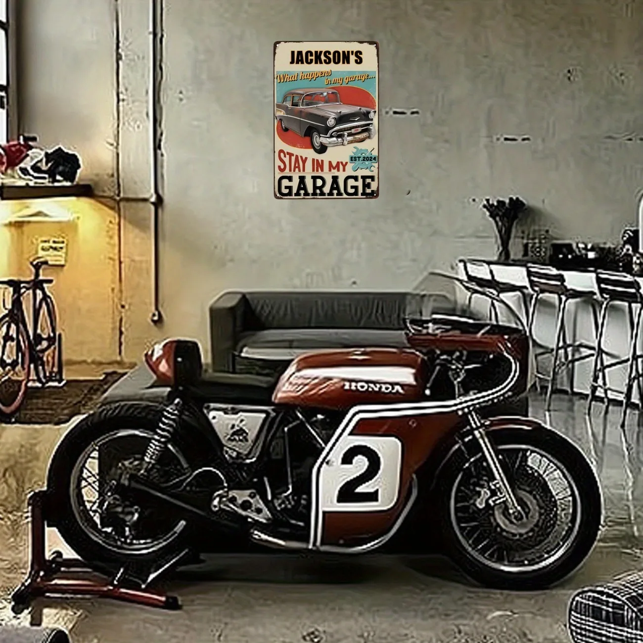 CIFbuy Custom Name Garage Metal Sign,Personalized Auto Shop Home Workshop Decor (Only For Decoration)
