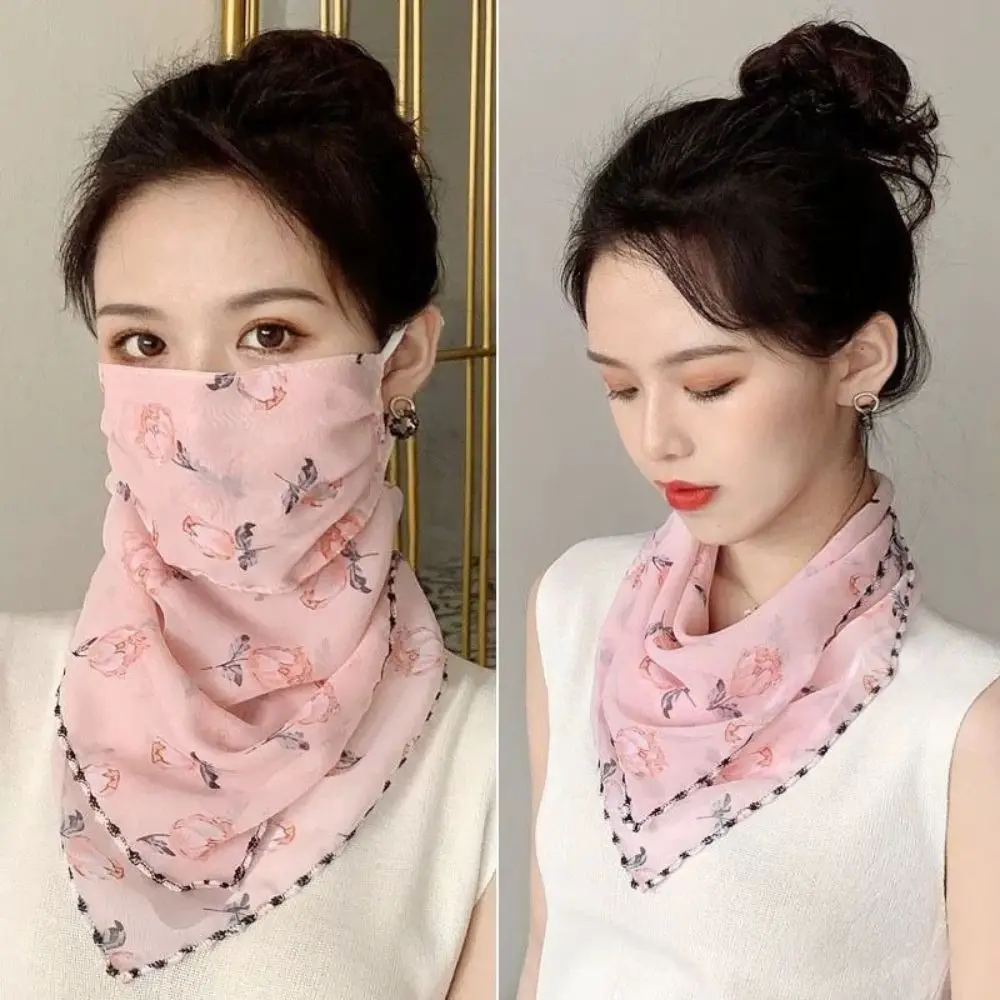 Summer Thin UV Protection Mask Scarf Shawl Women Driving Chiffon Sunshade Neck Collar Scarf Multi-Function Face Sun Mask Veil