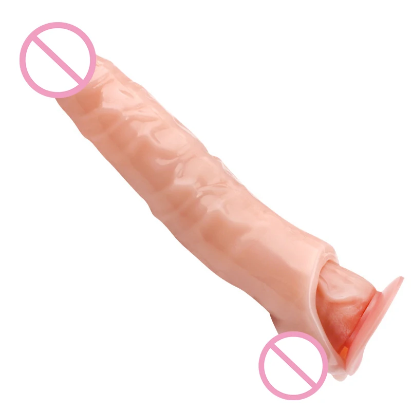 Man Nuo 28CM Huge Penis Enlargemen Condoms Extender Realistic Soft Penis Sleeve Reusable Condom Cock Ring Sex Toys For Men 88