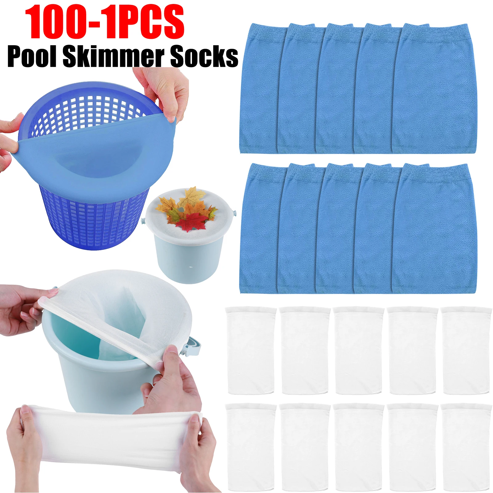 100-10PCS Swimming Pool Skimmer Socks Nylon Mesh Design for Filters Baskets Skimmers Swimming Pool Cleaning Tool Accessories