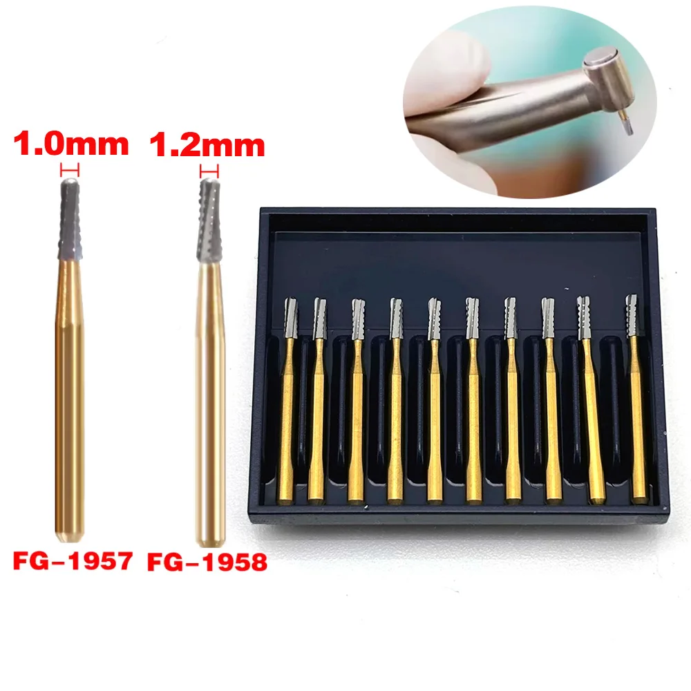 Professional Dental Burs Tungsten Carbide Cross Cut Tapered Fissure 10 Piece Set for Cavity Shaping High Speed Handpiece Use