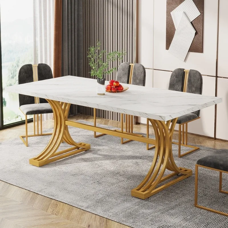 

Light Luxury Marble Dining Table Set Household Luxury Dining Table Stainless Steel Dining Table Chair Set