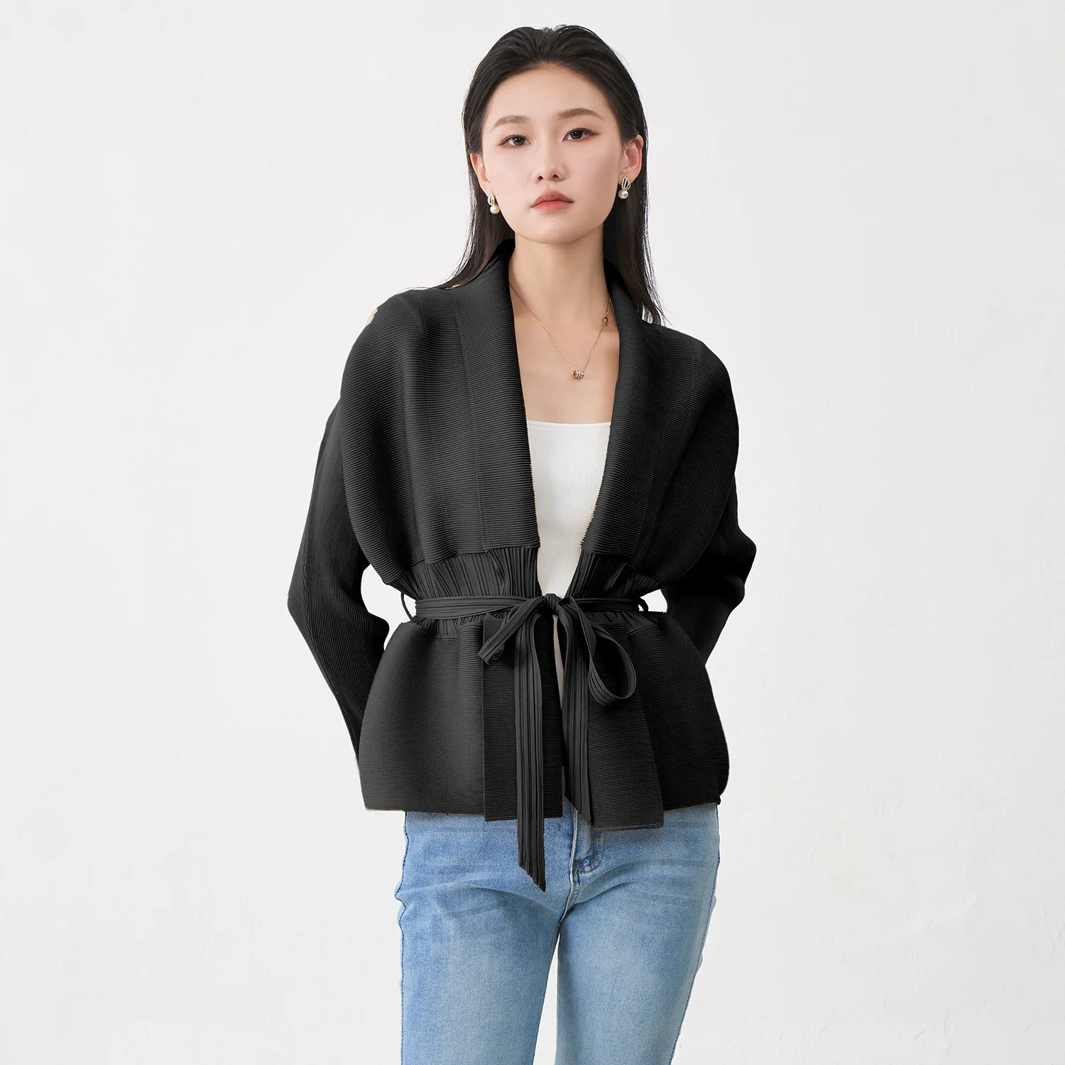 

Miyake Fold 2025 весенне-осеннее пальто женское свободное модное пальто на бретельках универсальный кардиган модный плиссированный топ