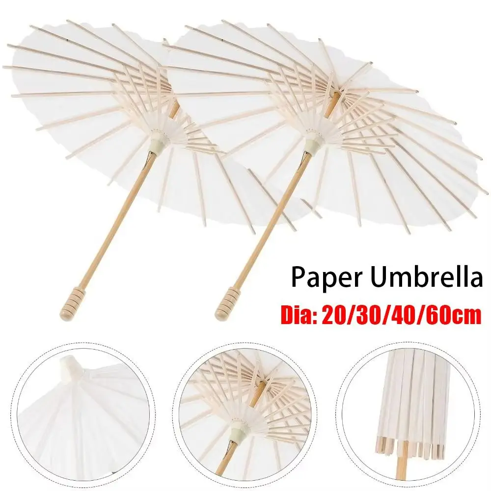 1 pz diametro 20/30/40/60 cm ombrello di carta manico lungo fai da te pittura fatta a mano forniture vuoto tradizionale bianco fotografia prop