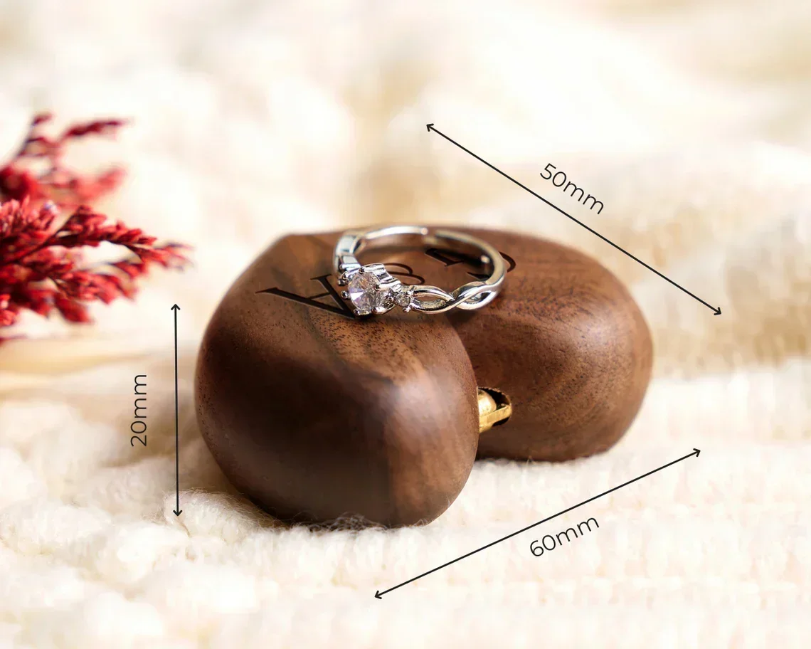 1PCS Free Logo Heart-shaped Wood Proposal ring Box Jewellery Gift Wedding Valentine Jewelry Storage Organizer Earring Ring Box