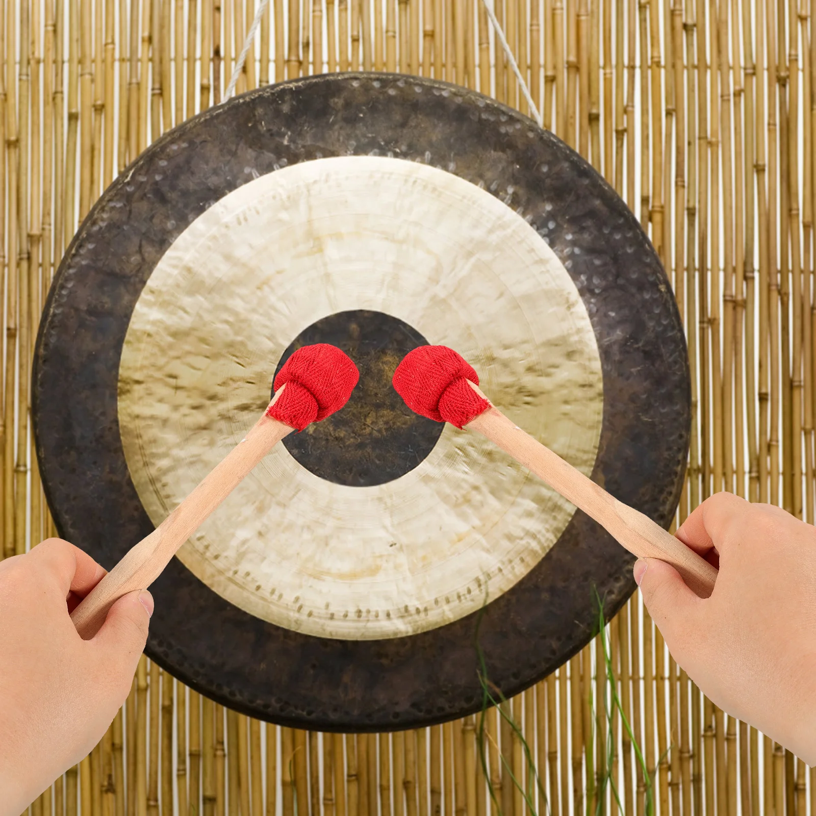 

2Pcs Small Mallet for Chinese Percussion Instruments Wooden Handle with Red Cloth Wrap Balanced Striking Force for Gong Drum