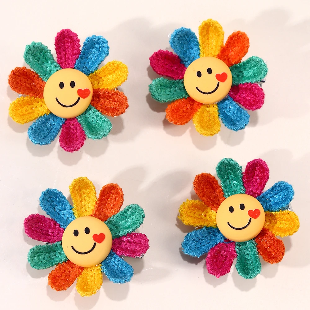 4pcs/Pack Rainbow Yarn Sunflower Hair Clips for Girls Children Girls\' Hair Accessories Kids Headwear Hairpin Hair Pins and Clips