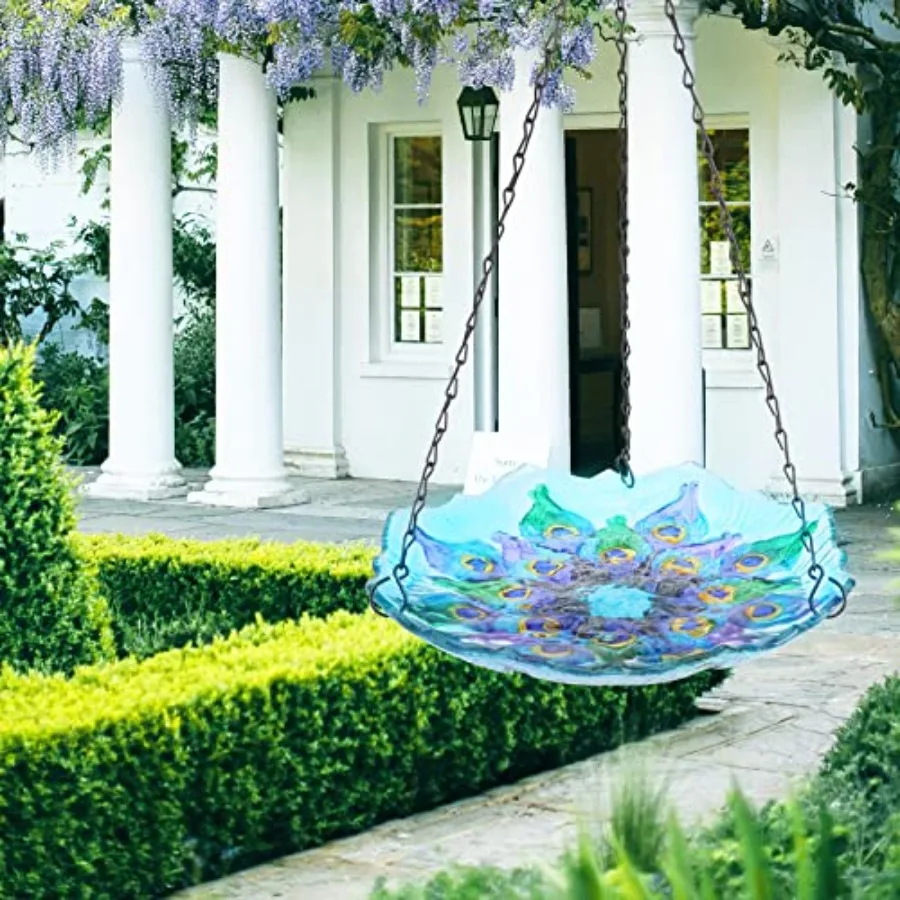 【Spot goods】Hanging Bird Bath - Bird Baths for Outdoors Peacock Glass BirdBath Outdoor Birdfeeders for Garden and Patio Decor view 2