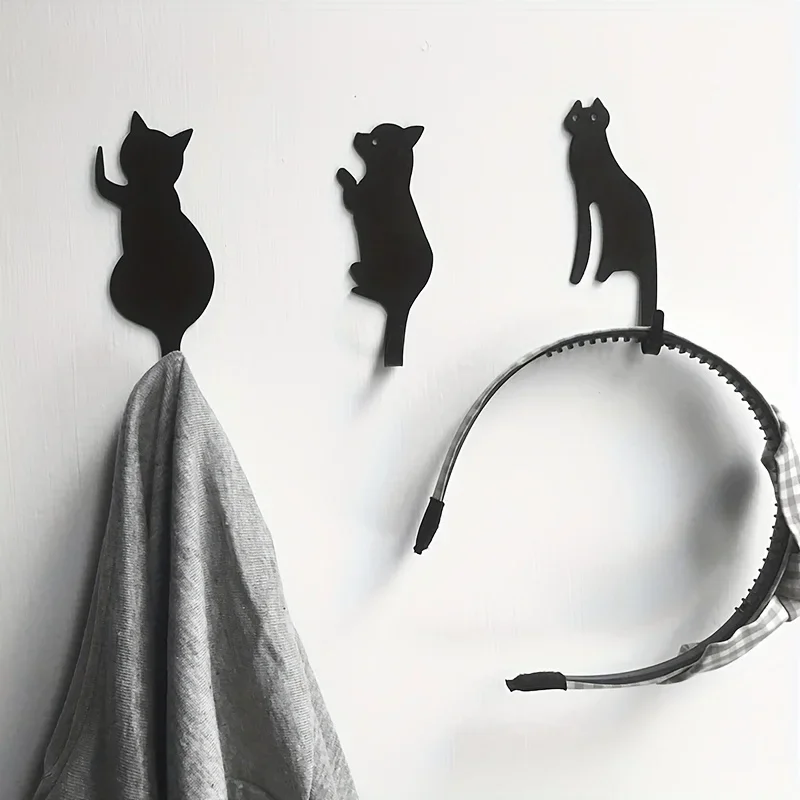 3pcs  Hook Wall decoration - Cute Cat Design Metal Hook,Simple Robe & Towel Hook, Nail-free Punch-free Strong Adhesive