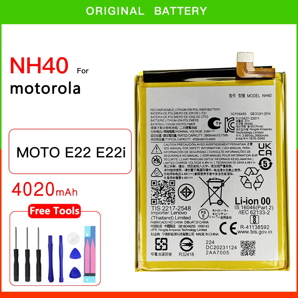 100% Original Genuine 4020mAh NH40 Replacement Battery For Motorola MOTO E22 E22i NH 40 Batteries Batteria+FREE Kit Tools