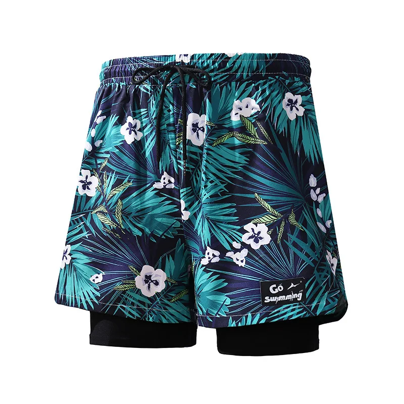 Novo estilo de calção de banho de secagem rápida tamanho grande boxer maiô primavera quente calças de praia masculino e feminino troncos de natação