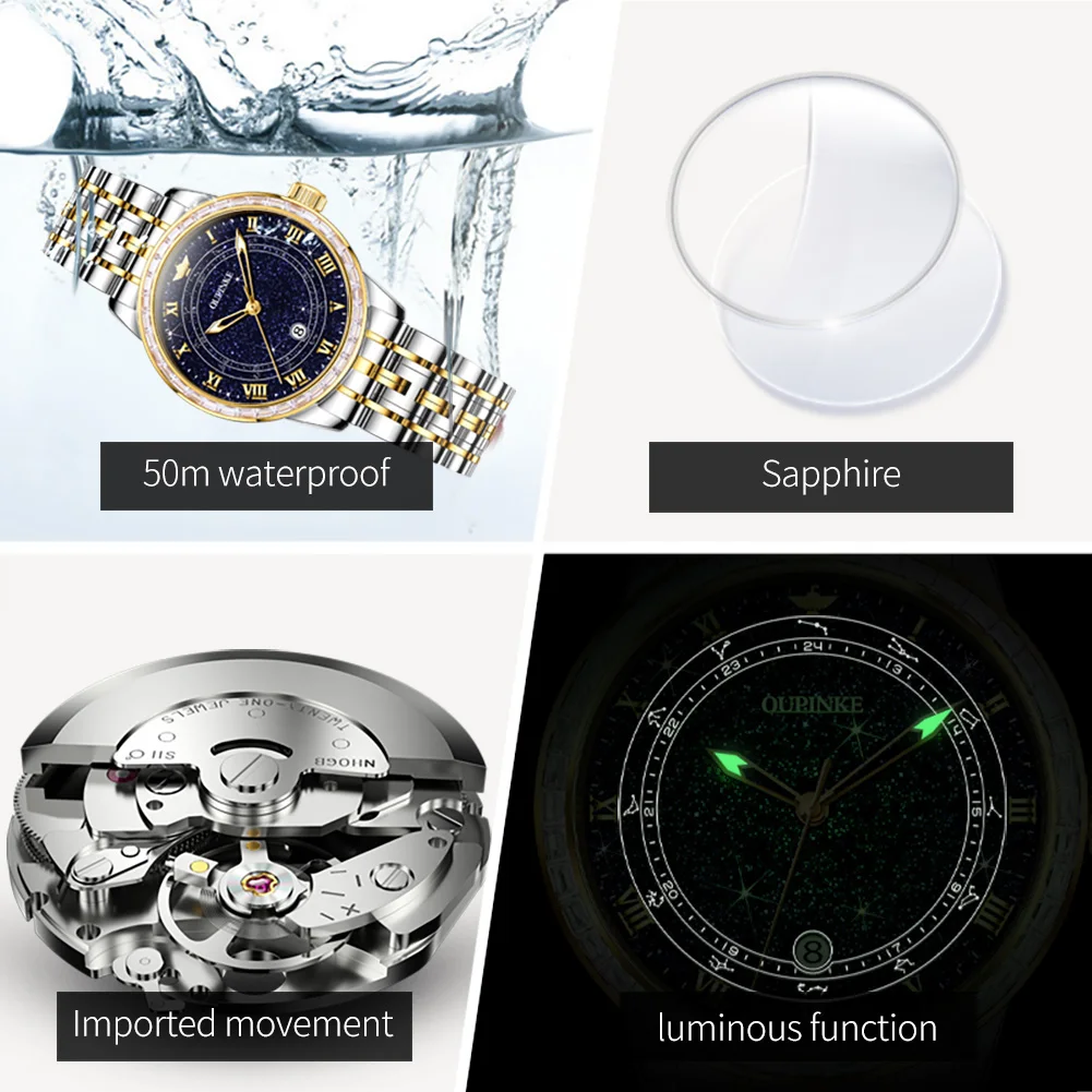 OUPINKE 3203 Women Watch Luxury Brand Automatic Mechanical Watch Original Gift Diamond Starry Sky Dial Waterproof Women's Watch