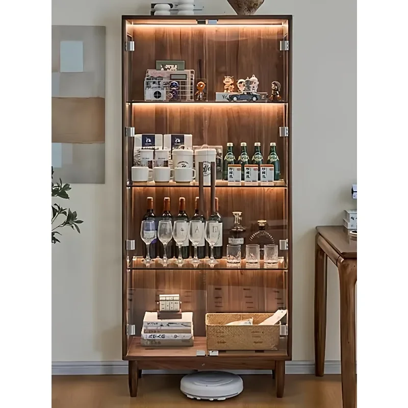 All solid wood bookcase North American black walnut figure glass display case Household wine cabinet display and storage