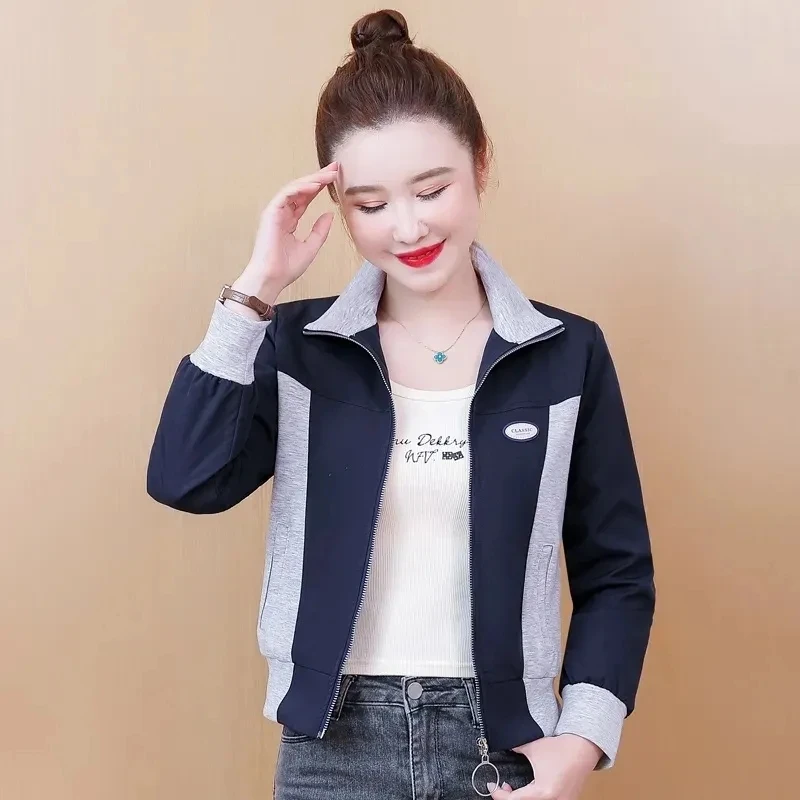 

2024 New Spring Autumn Contrast Splicing Design Sense Short Women Jacket Fashion Korean Baseball Uniform Coat Female Top