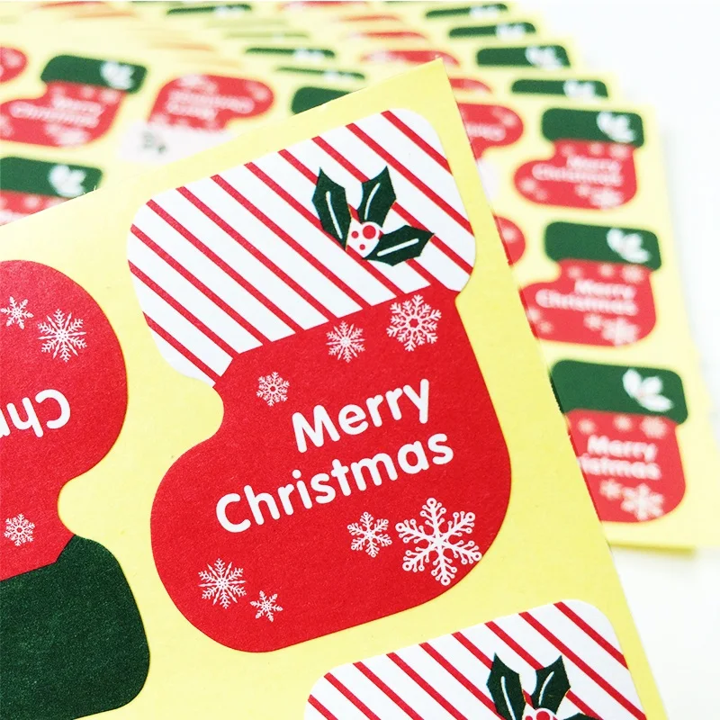 180pcs/lot Merry Christmas Sticker Socks Decoration Label Stickers DIY For GiftS Cake Baking Sealing Sticker Scrapbooking