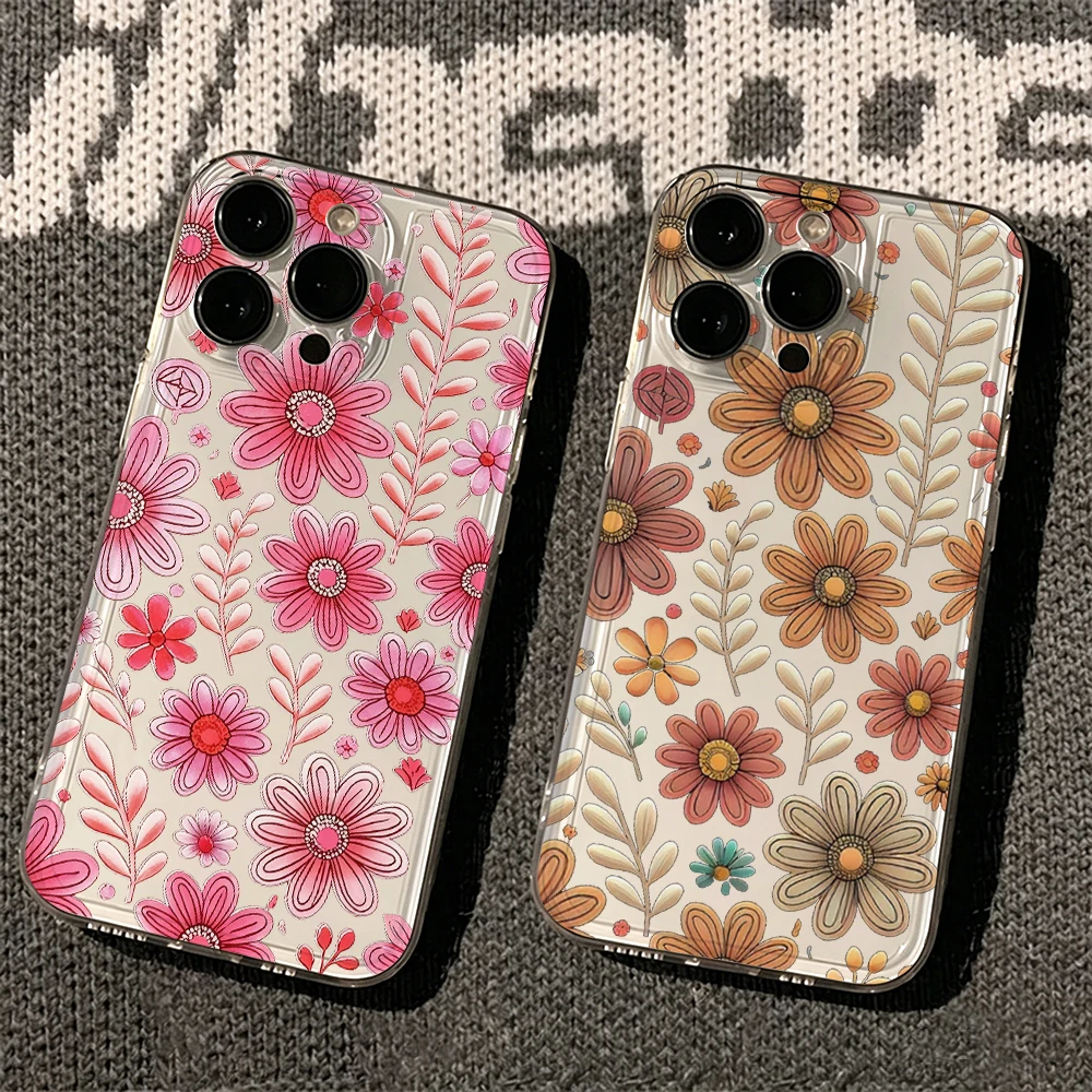Retro Floral Soft Phone Case For Samsung Galaxy S26 Ultra S25 S24 edge s22 s23 Plus FE Note 20 A54 A55 A35 A36 5G Clear Cover