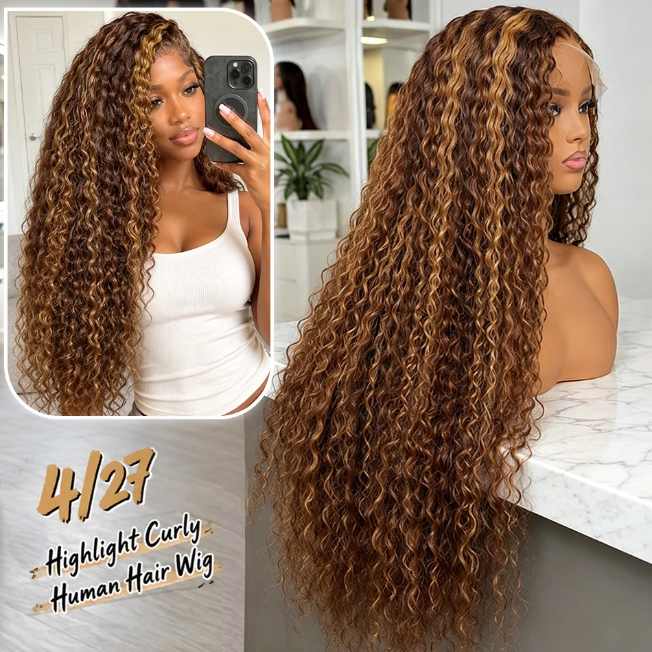 30 Inch Curly Highlight Ombre Lace Front Wig Human Hair Wigs Colored Deep Wave 13X6 Hd Lace Frontal Wig Pre Plucked 250 Density
