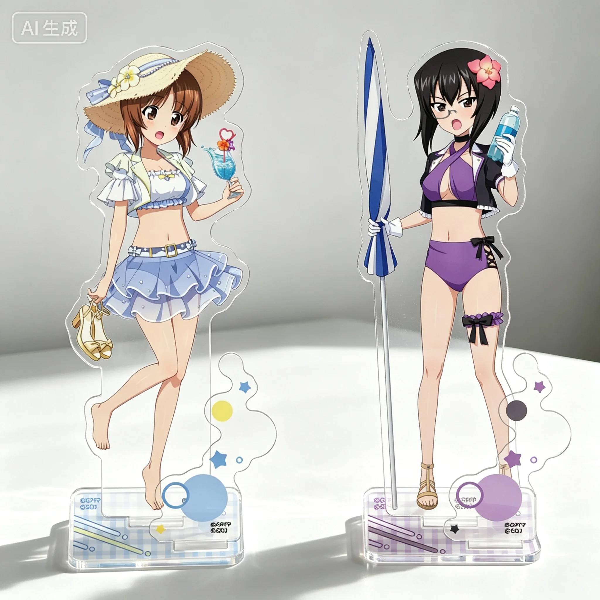 Anime Girls Und Panzer Akiyama Yukari Nishizumi Miho Swimsuit Ver Acrylic Stand Model Plate Keychains Desk Decor