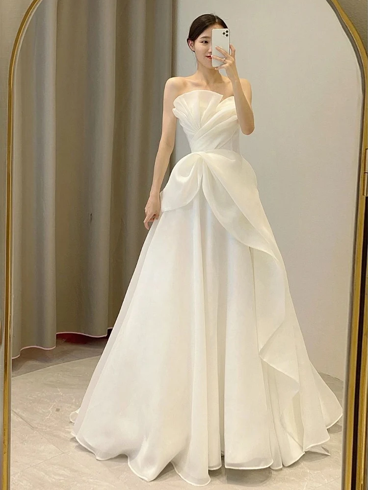

Simple White Bridal Gown 2025 New Sle Small Size Slimming Welcome Dr Lightweight Wedding Dr with Sa Hotel Indoor Use