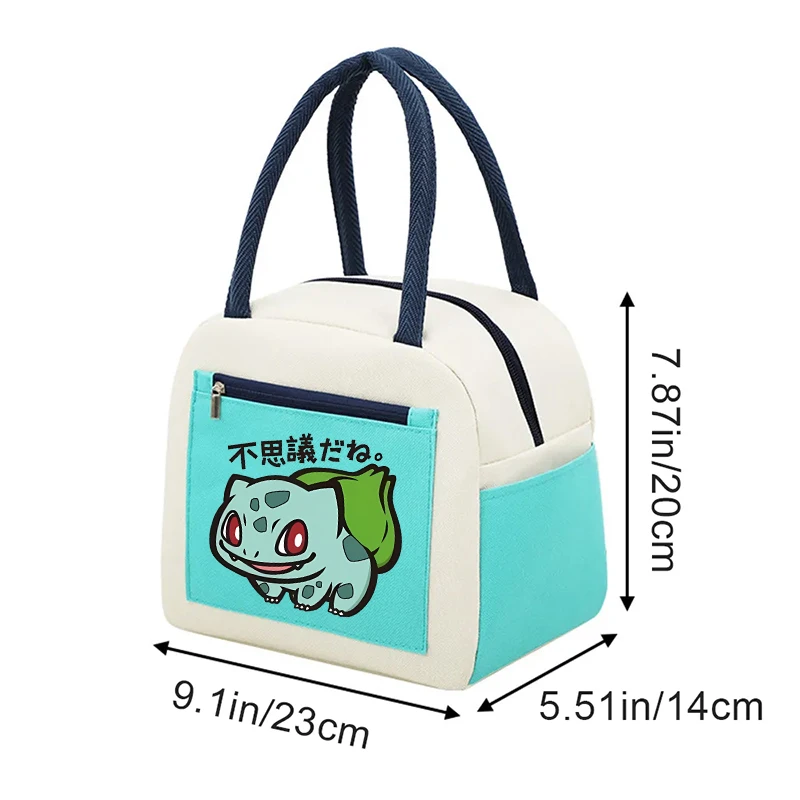 أكياس الغداء البوكيمون بيكاتشو Bulbasaur Kawaii أنيمي بينتو حقيبة موضة سعة كبيرة تخزين المواد الغذائية أكياس عزل حقيبة نزهة لطيف
