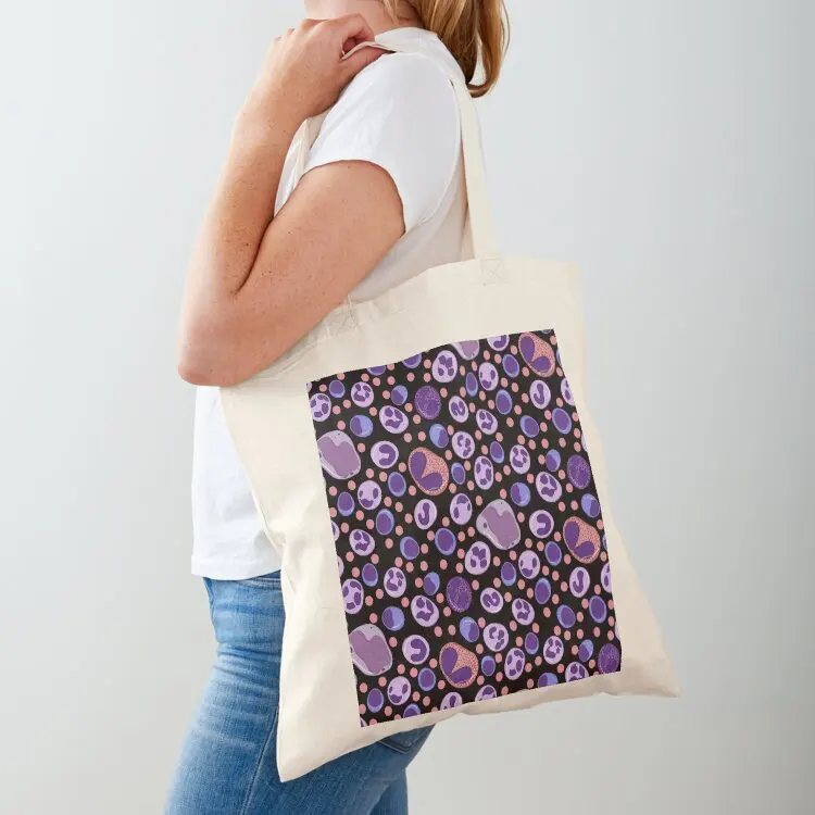 Large White Blood Cell Pattern Black Background Tote Bag tote bag screen personalized tote bag free delivery bags