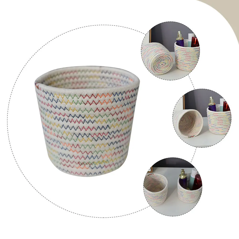 

Cotton Rope Woven Storage Basket Desktop Organizer Small Sundries Baskets Home Decor Gift Cartoon Style