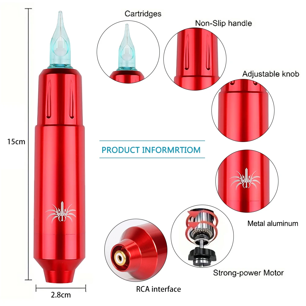 مجموعة أدوات الوشم اللاسلكية مجموعة آلة الوشم قلم الوشم الدوار عالي الجودة RCA جاك مع بطارية الوشم القابلة لإعادة الشحن صاروخ 1300 مللي أمبير في الساعة #4