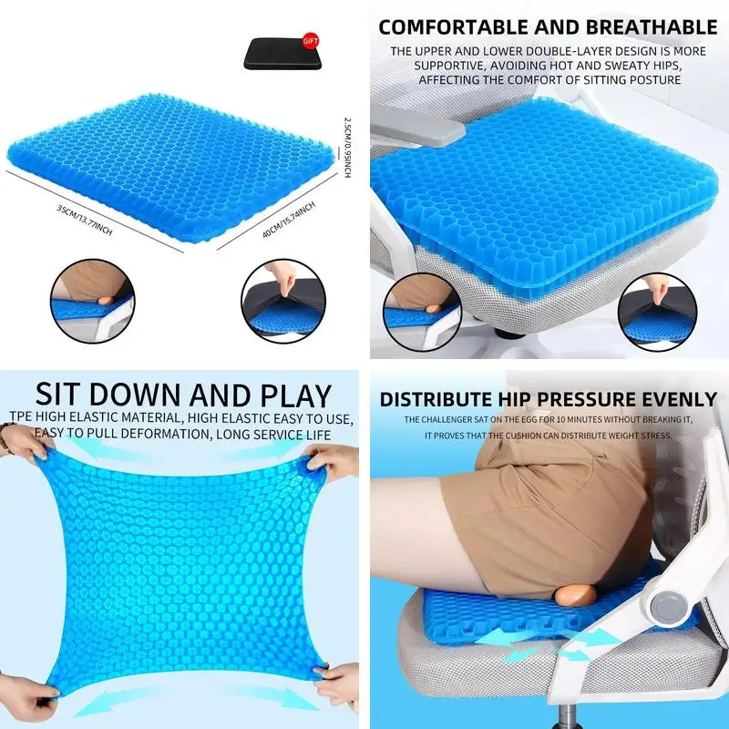 Breathable Gel Honeycomb Seat Cushion Reduce Back Pressure Summer Pad Suitable for Car Office Home Wheelchair Auto Parts