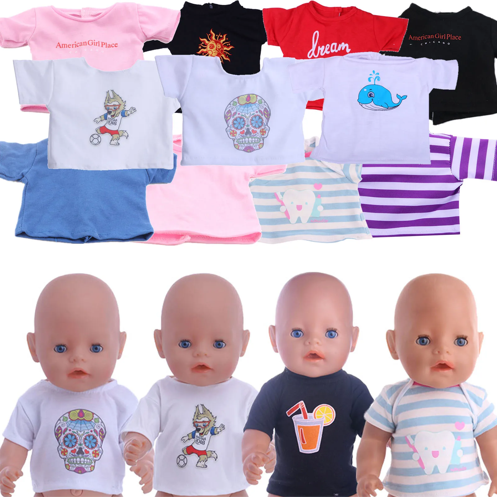 

Doll Clothes All-Match Top Fit 18Inch American Doll&43Cm Baby New Born Baby Doll Various Colors Optional For Our Children's Doll