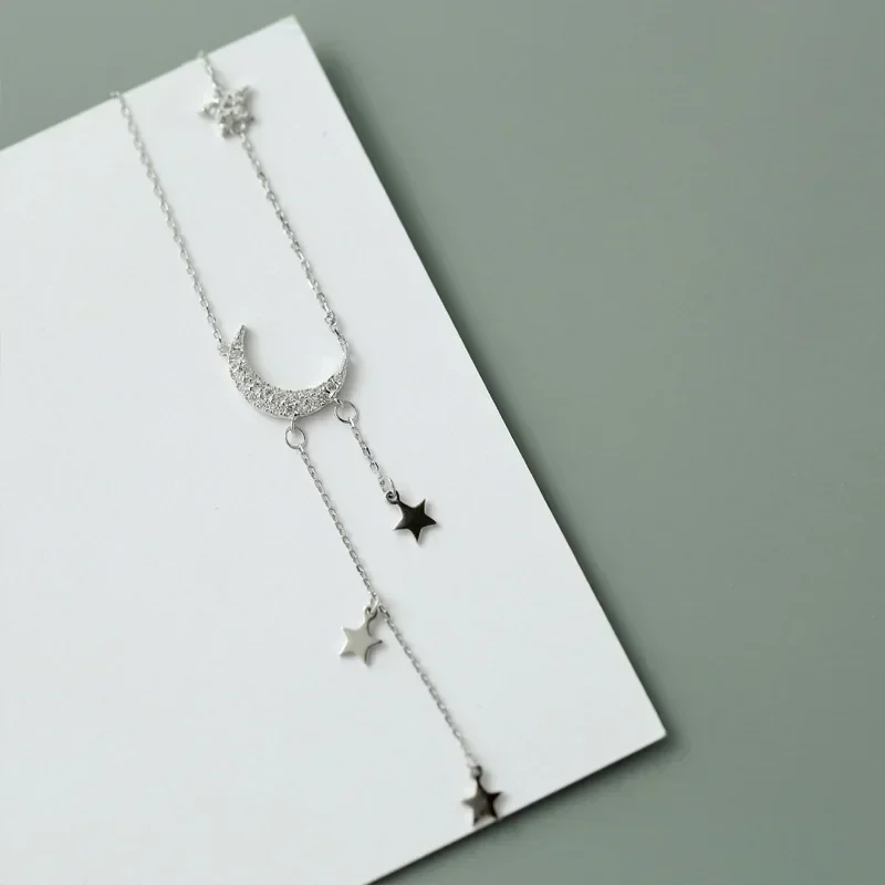 INS Minimalist Temperament Internet Celebrity Student  Tassel Star Moon Necklace Female Trend Korean Version Collarbone Chain