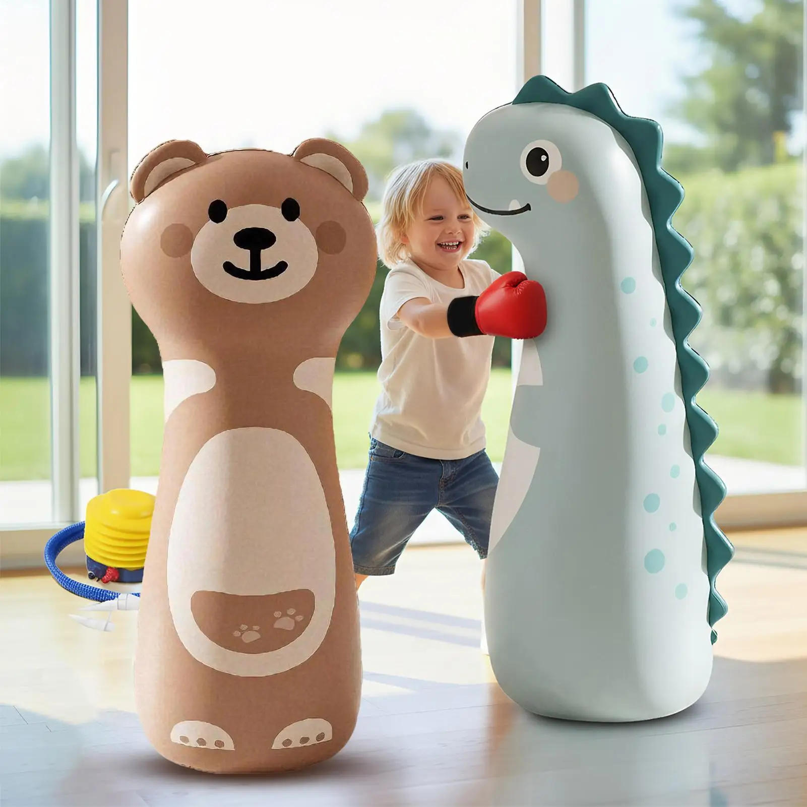 Children Inflatable Punching Bag Heavy-Duty PVC Boxing Toy with Stand Fun Karate Practice Set for Indoor Outdoor Play Gift